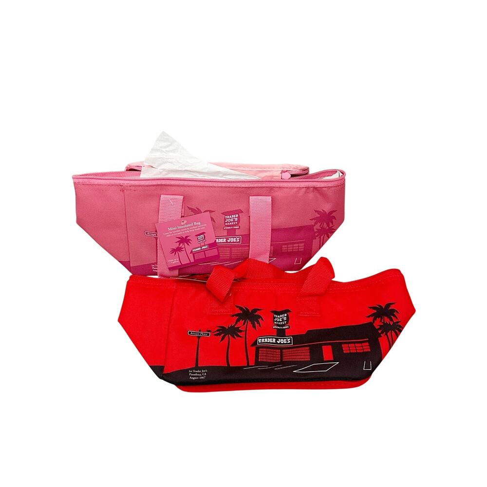 TRADER JOE'S Mini Insulated Lunch Tote Bags Set of 2 Red Pink NWT